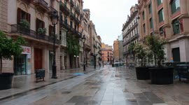 Barcelona's main shopping street Carrer de l'Angel empty during lockdown