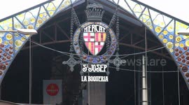 World renowned La Boqueria Market in Barcelona, empty during lockdown