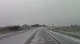 Hailstorm and fog cause hazardous conditions on Texas highway