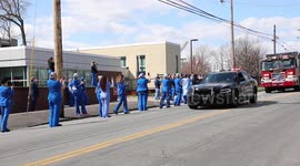 First responders parade for health workers at Bridgeport Hospital in Connecticut