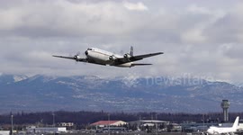 1956 Everts Air DC-6 taking off from Anchorage, Alaska