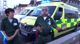 Keep distances - police demand social distancing at NHS clap for key workers on Westminster Bridge on 23 April 2020