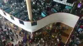 Evacuation in shopping mall in Riga, Latvia