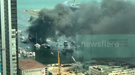 Firefighters battle to extinguish blaze after three boats catch fire in Hong Kong’s Victoria Harbour