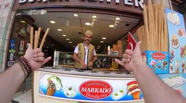 Turkish ice cream vendor puts on an impressive show