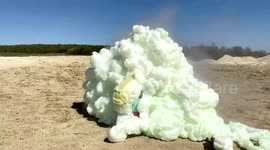 Foam volcano erupts in elephant toothpaste experiment