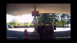 Man leaves handbrake off at petrol station and falls twice trying to catch his car