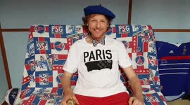 French fan celebrates at home the announcement of PSG being crowded champion (English speaking version)