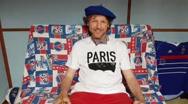 French fan celebrates at home the announcement of PSG being crowded champion (French speaking version)