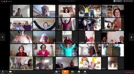 Online laughter yoga session, uniting hundred of people from around the world who are under lockdown