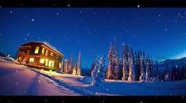Winter Night Snowfall Countryside Cabin