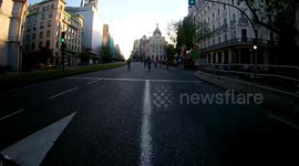 second day after the 50-day confinement on the streets of Gran via avenue in Madrid, Spain