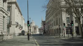 Lockdown London, Empty road towards Trafalgar Square during coronavirus pandemic, no people