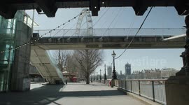 Lockdown London, London eye closed and empty embankment during coronavirus pandemic, no people