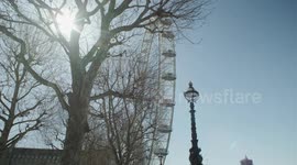 Lockdown London, London eye closed and empty embankment during coronavirus pandemic, no people