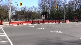 Toronto High Park sealed of with heavy barriers and police to prevent people from looking at the Cherry Blossoms in full bloom during COVID 19 pandemic