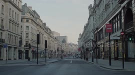 Lockdown London, Empty Regent street with all shops closed during coronavirus pandemic, no people