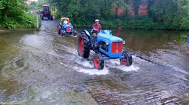 Classic Tractors take over a river crossing in Yorkshire