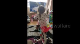 Parenting hack: UK mum creates indoor cycling 'studio' to keep her daughter occupied during COVID-19 lockdown