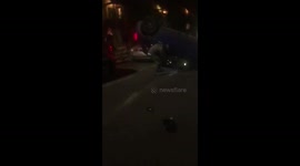 Major Car accident. Car over turns in Islington