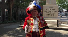 Royalist Town Crier Tony Appleton proclaims a tribute to mark 75th anniversary of VE Day