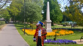 Royalist Town Crier Tony Appleton proclaims a tribute to mark 75th anniversary of VE Day
