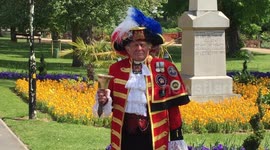 Town crier proclaims a tribute to mark 75th anniversary of Victory in Europe day