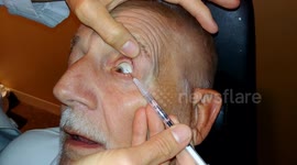 Shot in the eyeball before and after eye surgery / Needle in the eyeball