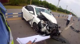 Car rolls over multiple times after distracted driver smashes it into central reservation in China