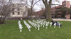 Crosses laid out for residents who died due to COVID-19 at Canada care home