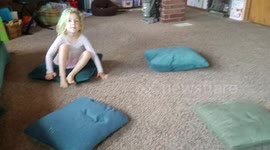 Kid Pretends to be Frog, Jumps from Lilypads - Playing at Home