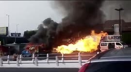 Car erupts in flames on street of Guatemala City