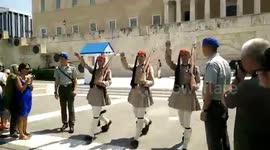 Soldier trips during changing of the guard in Athens