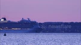Cruise ship Viking Star departs the Thames after being laid up for several weeks