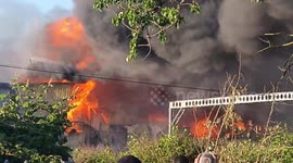 Huge flames uprise during the Barking fire in London