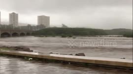 Flooding at the Umgeni River mouth after heavy rains
