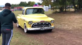 4k exclusive classic American Chevrolet pickup drives slowly