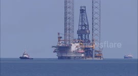 Huge jackup drilling platform towed into Sheerness, Kent, to be laid-up.