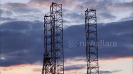 Laid up drill rig Prospector 1 at sunset, Sheerness, Kent, UK