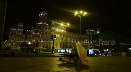 Inauguration of the cauldron on Calle Alcalá, in front of Cibeles, which will remember the victims of the pandemic.