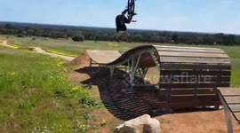 Australian man falls off his bike as he tries to perform a trick