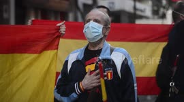 Protest of pans and pots in front of the headquarters of the socialist party of Pedro Sanchez on calle ferraz