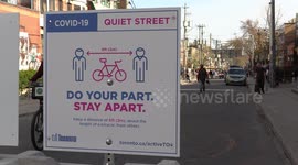Toronto quiet streets initiative to allow pedestrians bikes and cars to practice physical distancing. amid COVID 19 as the city slowly lifts the lockdown restrictions.