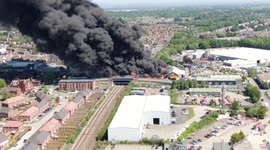 Drone footage shows fire raging on industrial unit in Newton-le-Willows, Merseyside