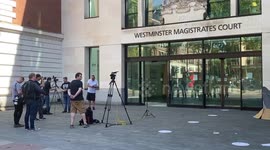 Tommy Robinson leaving Westminster Magistrates Court on Wednesday, 20th of May