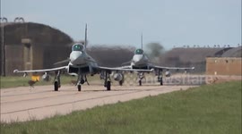 Family of deer have near miss with two Typhoon fighter jets at RAF station
