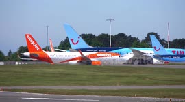 Parked planes at UK's Bristol Airport as coronavirus pandemic takes toll on travel industry
