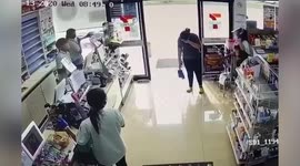 Thai shop assistant accidentally sprays sanitiser into customer's eyes
