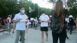 Demonstration in support of health in Madrid, and against the ultra-right demonstration in the working class neighborhood of Moratalaz in Madrid, Spain