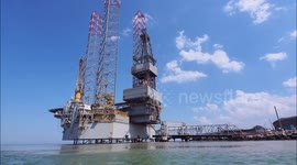 Prospector 1 jackup oil drilling rig up close in Sheerness, UK